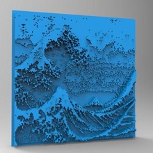 minecraft 3dprinting art tile - great wave kanagawa tool hokusai japan katsushika 3d printing 3d print model - Mito3D