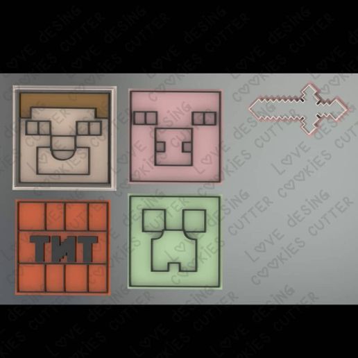 Minecraft Cutter Marker einstellen Plätzchen Fondant Marzipan Spiele Video 3D print model - Mito3D