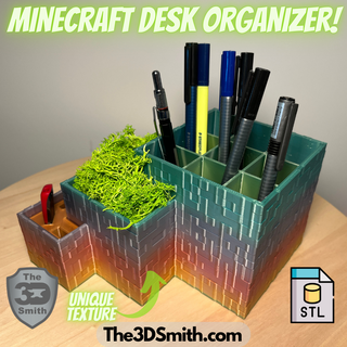 minecraft desk organizer game gaming office pen penholder usb vase decor videogame work school decoration pencil 3d print model - Mito3D