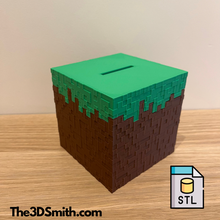 Minecraft Gras Block Schweinchen Bank Spiel Gaming Geld Ersparnisse 3d print model - Mito3D