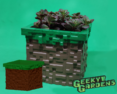 minecraft grass block planter garden games gardening plant 3d print model - Mito3D