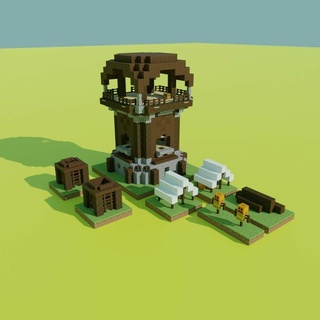 minecraft low poly building set swump hut temple desert jungle 3d print model - Mito3D