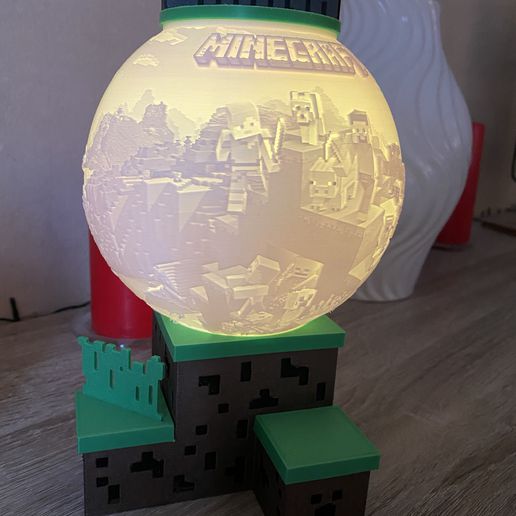 minecraft spherical night light lithophane lamp video games cube undermine child 3D print model - Mito3D