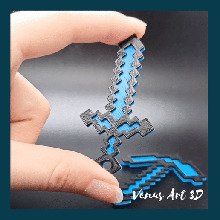 minecraft sword keychain game pickaxe tools pixel art pendant 3d print model - Mito3D