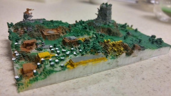 Minecraft pueblo 1 castillo colinas montaña terreno arboles edificios estructuras arquitectura casa 3d print model - Mito3D