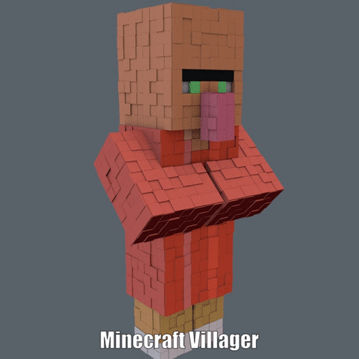 Minecraft köylü kolay Yazdır montaj oyuncak mafsallı şekil model heykel blok piksel 3D print model - Mito3D