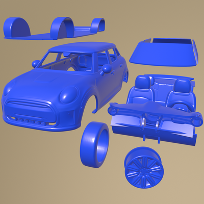 mini cooper 5-door 2022 printable car in separate parts body slot 1-10 scalextric tamiya rc miniz crawler kyosho axial traxxas micro 3d print model - Mito3D
