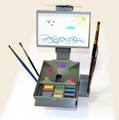 mini cavalete transformador leonardo artista sketchbook tela pintura cores escovas acrílico aquarela pastel 3d print model - Mito3D