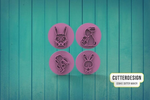 mini easter stamps Various cookie cutter cookies cake decoration egg bunny elegant rabbit cuddly standing 3d print model - Mito3D