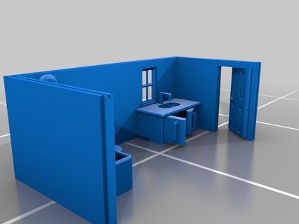 mini meubles salle bains murs 1 évier poupée maison poupées porte modulaire toilette mur modèle 3d print model - Mito3D