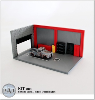mini garage diorama 1 64 échelle miniatures modèle 001 moulé pression chaud roues boîte d'allumettes facile accessoires voiture jouet enfant afficher 3d print model - Mito3D