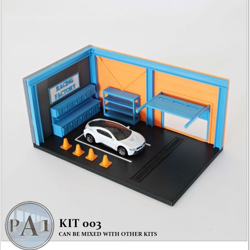 mini garage diorama 1 64 scale diecasts - model 003 diecast hot wheels matchbox easy accessories car toy kid child display 3D print model - Mito3D