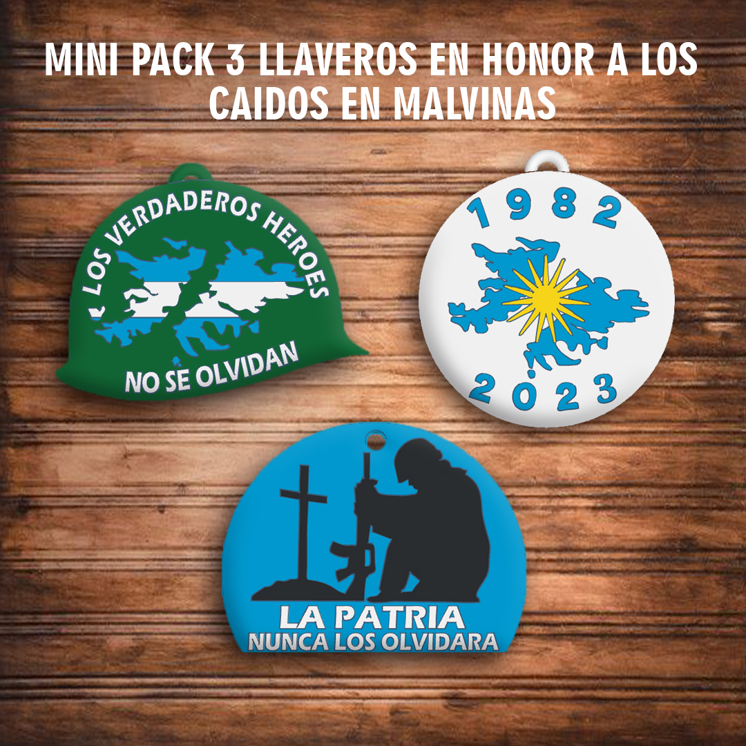 mini pack 3 commemorative key rings heroes fallen malvinas - argentina keychain homeland argentinas soldier pendant recollection 3D print model - Mito3D