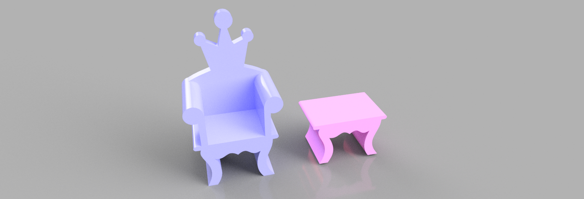 miniatura trono y banco pára tortas casa kawaii mesita muebles juguete 3d print model - Mito3D