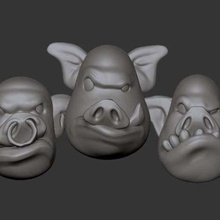 miniature - pig heads heroic scale 2016 game toy wh40k warhammer 40k warhammer40k wargaming wargame tabletop rpg gaming games tabletopgame ork orc miniatures head bitz bits bit 3d print model - Mito3D