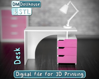 miniature 1 12 scale 3-drawer computer desk stl file 3d printing - dollhouse furniture model perfect dollhouses table drawer doll barbie office design 3d print model - Mito3D