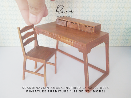 miniature amara-inspired la salle desk ikea-inspired jokkmokk chair study table office mini furniture dollhouse modern 3d print model - Mito3D