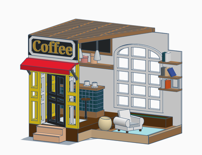 miniatura caffè negozio Casa giocattolo bambole coffeshop 3d print model - Mito3D
