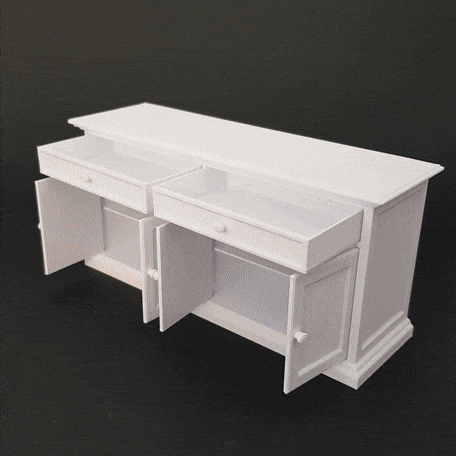 miniatura Duplo aparador trabalhando gavetas portas mobília 1 12 escala gabinete boneca casa ikea prateleiras jantar Barbie 3D print model - Mito3D