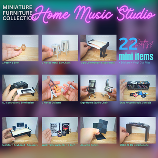miniature home music studio furniture collection 22 items dollhouse decor 1 12 scale setup musical miniatures recording instruments functional 3d print model - Mito3D