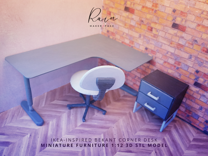 miniatura ikea inspired bekant esquina escritorio mini casa muñecas estudiar mesa oficina 3d print model - Mito3D