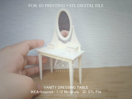 miniature ikea-inspired vanitry dresser furniture dollhouse decor 1 12 scale vanity functional tiltable mirror storage accessories collection elegance 3d print model - Mito3D