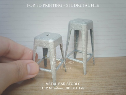 miniature metal bar stools 2 pieces home music studio furniture collection dollhouse decor 1 12 scale seating recording musical miniatures functional 3d print model - Mito3D