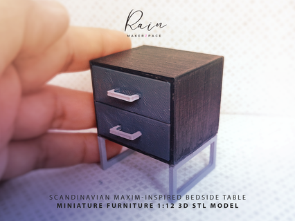 miniature scandinave maxime inspiré chevet table tiroir mini espace rangement nuit maison poupées moderne meubles 3d print model - Mito3D