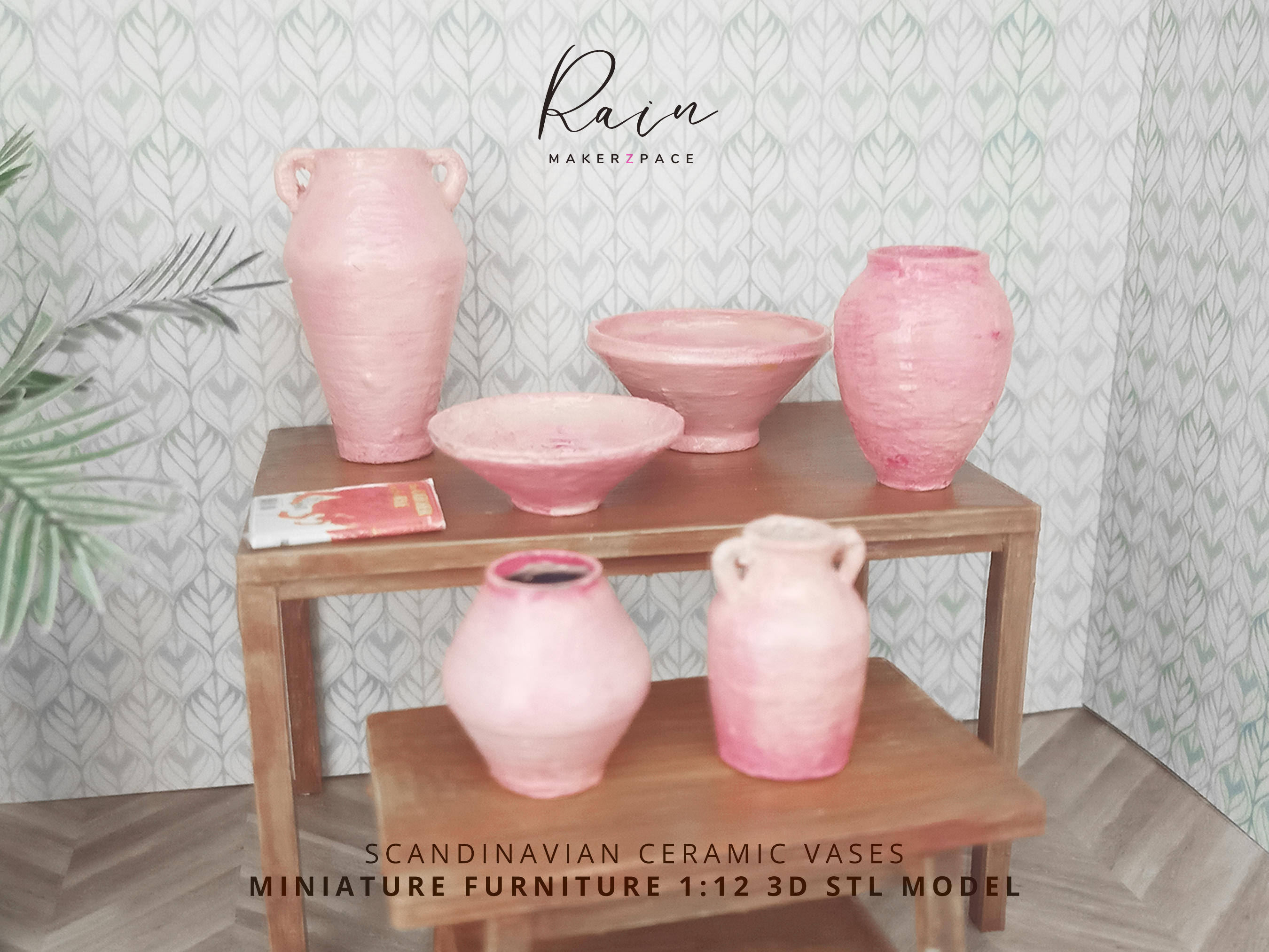 miniature scandinave vases meubles maison poupées vase planteur stl nordique suédois mini 3D print model - Mito3D
