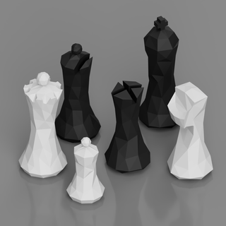 minimal poly design chess set Game bishop king knight pawn piece pieces queen rook game minimalist low boardgame 3d print model - Mito3D