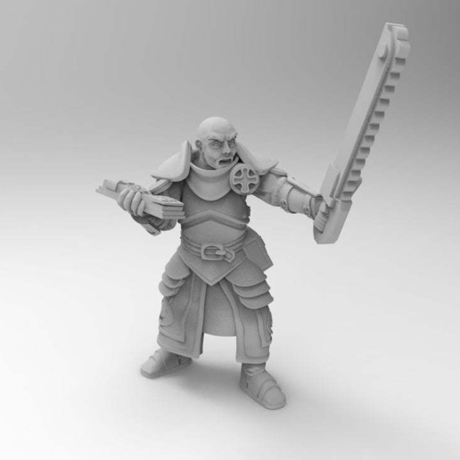 ministorum priest proxy warrior chainsword game toy accessories warhammer 40k sisters battle astra militarum 3D print model - Mito3D