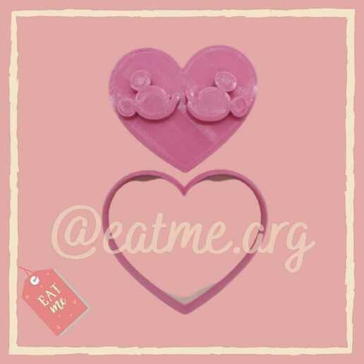 minnie & mickey's heart sharp cookie cutter cookies cake cook valentine's day love mickey 3D print model - Mito3D