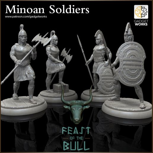 minoico palacio soldados 4 figura conjunto juego miniaturas mesa ttrpg rpg histórico 32mm dnd minis cifras 3D print model - Mito3D