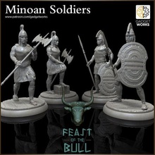 minoan palace soldiers - 4 figure set game miniatures tabletop ttrpg rpg historical 32mm dnd minis figures 3d print model - Mito3D
