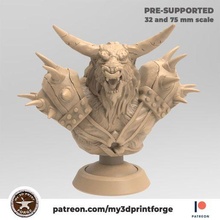 Minotauro busto 75mm pre supported criatura tauren toro cuernos Arte impresión miniatura Warcraft modelo figurilla presupoorted feroz guerrero 3d print model - Mito3D