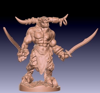 minotaur gladiator two swords fighter tabletop rpg dnd pathfinder rogue 3d print model - Mito3D