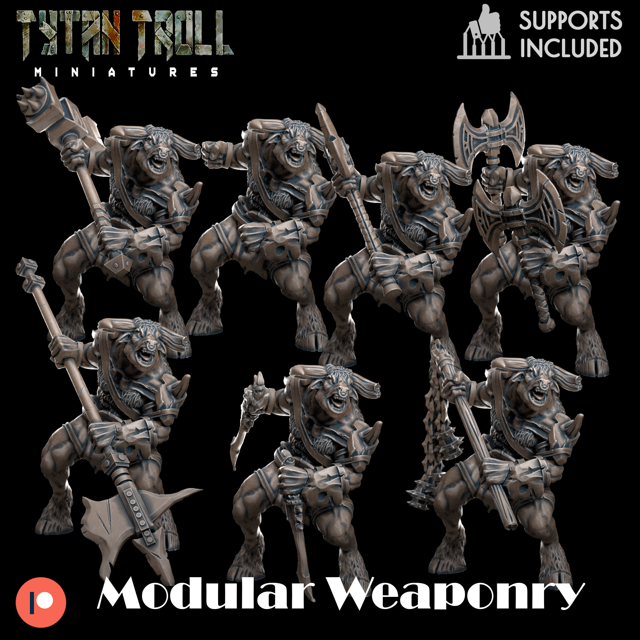 Minotaur Pack pre supported dnd Miniatur Minis Dungeons Drachen 32mm tytantroll Miniaturen Patreon Halloween Axt Axeman 3D print model - Mito3D