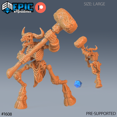 minotaur skeleton hammer dnd miniature tabletop miniatures gaming monster 3d model rpg dndminis stl file game epic-miniatures dndminiatures 3dprint 3dminiature printedminis 3dprinting dungeon fantasy roleplaying dragon warrior undead pre-supported 3d print model - Mito3D