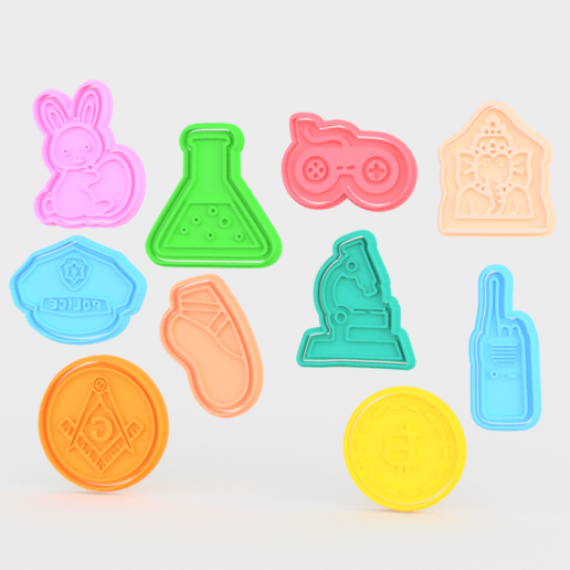 misc cookie cutter set di 10 casa microskope joysrick pallone elefante cap bitcoin erbaccia unicorno il coniglio fox elk la carota guanto simbolo elettrone reticolo cuore musica cassetta genere arcobaleno merda fungo steampunk hat blaster timbro i cucinare cithen frese 3D print model - Mito3D