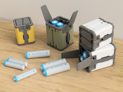 míssil pod style bateria suporte aa aaa 2hatch armazenamento caixa caso bainha vagem 3d print model - Mito3D