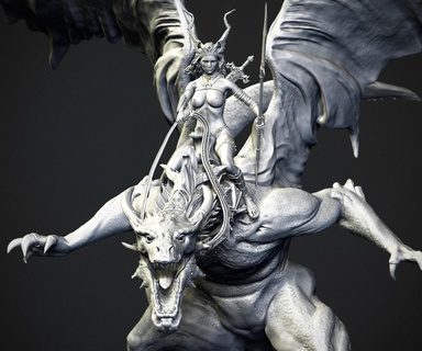 metresi ejderhalar heykel mitoloji yaratık canavarlar cehennem Ejderha kanatlar iblis büyülü 3dprinting minyatür Kadın figürinler minyatürler 3d print model - Mito3D