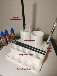 mkmps - model kit mini paint station Tools brushes gunpla miniature miniatures palette scale vallejo warhammer water tank tool holders boxes box containers organization storage 3d print model - Mito3D