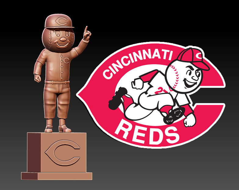 mlb mr rosso mascotte statua cincinnati rossi 3d stampa arte baseball giocatore trofeo destop americano sport maggiore lega cursore 3D print model - Mito3D