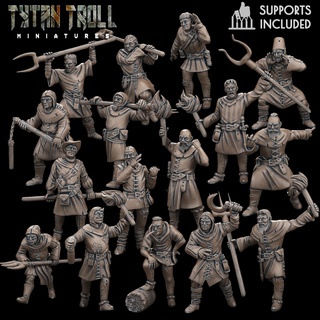 foule villageois paquet pre supported miniatures fantaisie 32mm gangsters créatures dnd populace 3d print model - Mito3D