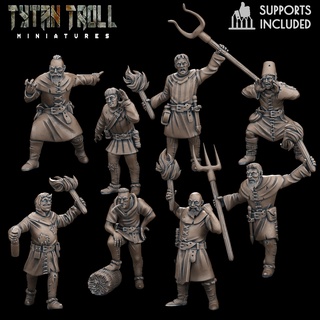 foule villageois pack 02 pre supported miniatures fantaisie 32mm gangsters créatures dnd populace 3d print model - Mito3D