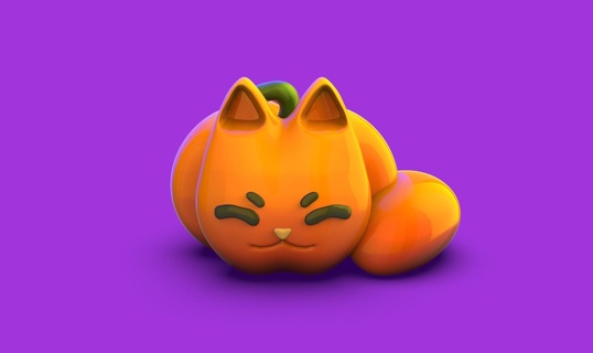 modelo decorativo de gato calabaza cat model figure pumpkin cute 3d print model - Mito3D