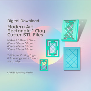 modern art rectangle 1 clay cutter - stl digital file download- 9 sizes 2 earring versions cookie polymer geometric embossed hexagon utterlycutterly utterly cutterly fondant organic shape indie circle moon 3d print model - Mito3D