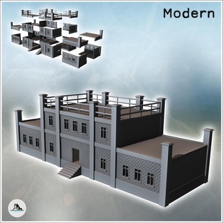 modern brick building flat roof access stairs balustrades 13 - ww2 ww1 world war diaroma wargaming rpg mini hobby Game architecture tabletop miniatures scenery wargame game terrain accessories normandy west two contempory flames yankee walking crisis bolt 3d print model - Mito3D