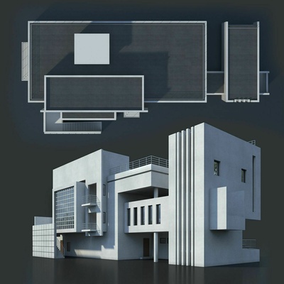 modern building house exterior home village architecture white railing 3d print model - Mito3D