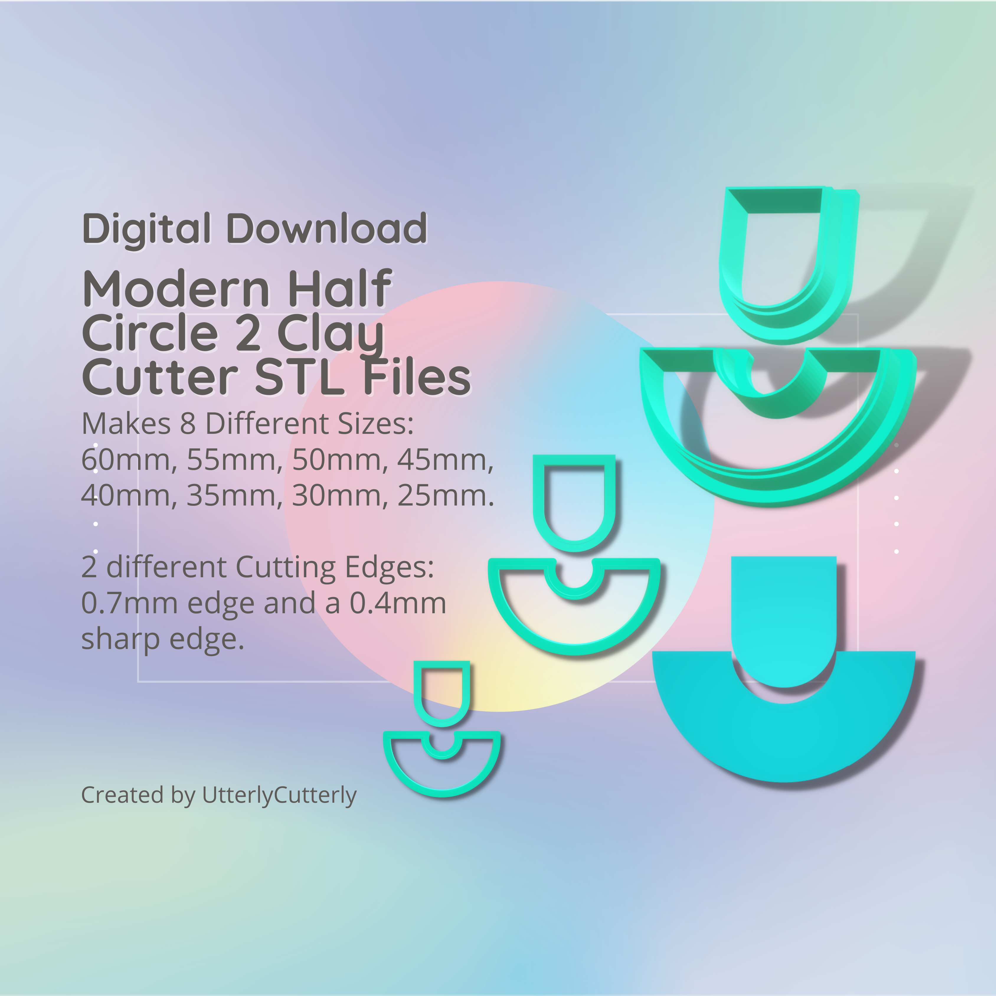 modern circle 2 combo clay cutter - stl digital file download- 8 sizes versions earrings pendant barrette Jewelry earring polymer geometric embossed hexagon utterlycutterly utterly cutterly cookie fondant organic shape indie fashion 3D print model - Mito3D
